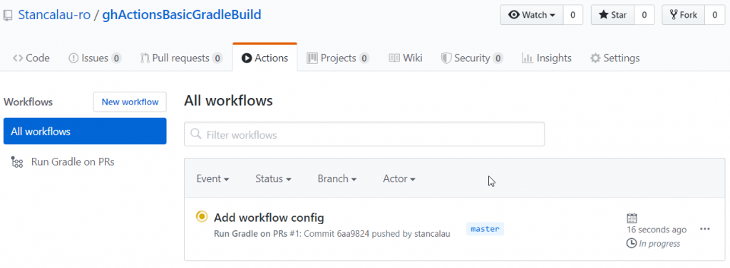 GitHub Actions Gradle All Workflows Screen