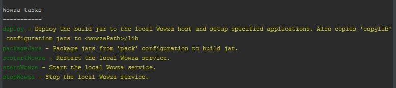 'gradle tasks' ran on Wowza Gradle Plugin script